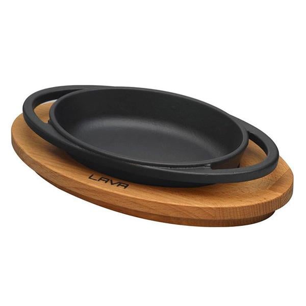 Ahşap Altlıklı Döküm Demir Oval Tava